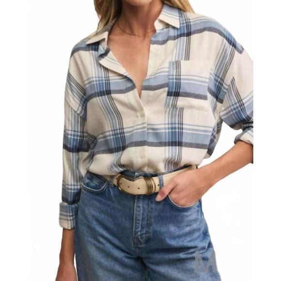 NEW Z SUPPLY river plaid button up in thunder cloud - Picture 1 of 5